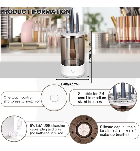 Limpiador De Brochas De Maquillaje Eléctrico Giratorio Autom
