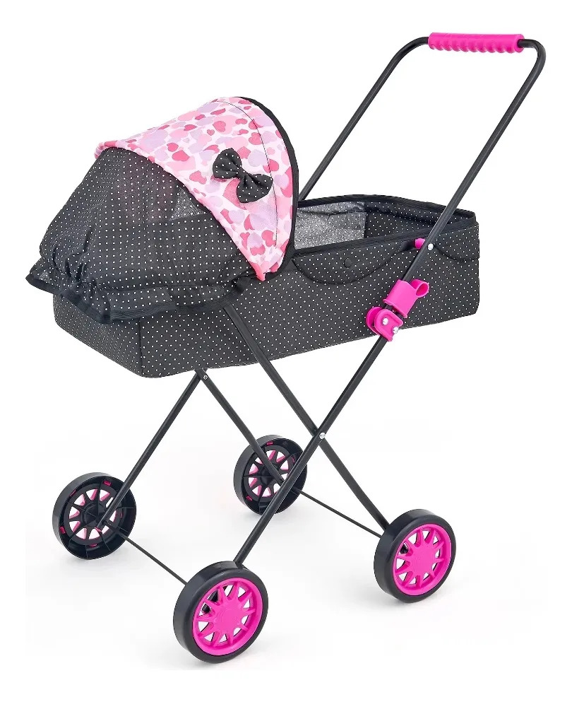 Carrinho De Boneca Grande Reborn 79cm Altura Capota Retrátil Cor Preto/lilas