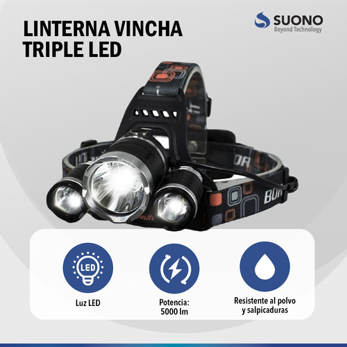 Linterna Minero Led Cabeza Vincha 5000 Lum Cob Cree Recarga Color de la linterna Negro Color de la luz Blanco
