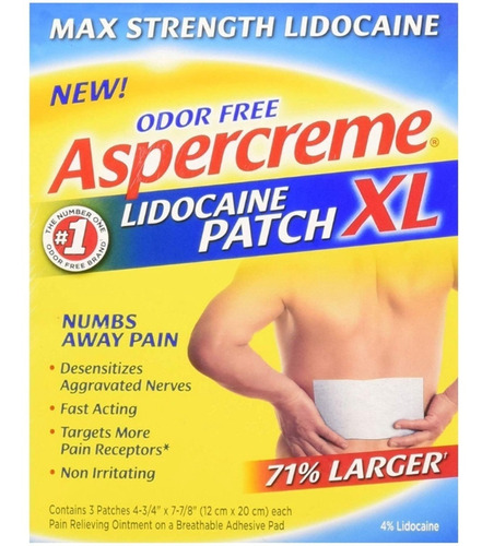 Aspercreme Lidocaína Parche Xl Maximum Strength Libre De Olo