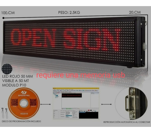 Letrero Led Display Programables De 1 Metro X 20 Cm