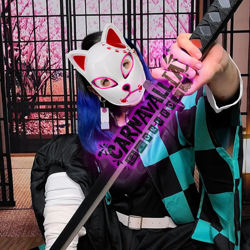 Imagen 9 de 10 de Mascara Led Blanco Tanjiro Zorro Demon Slayer Kimetsu Hallow