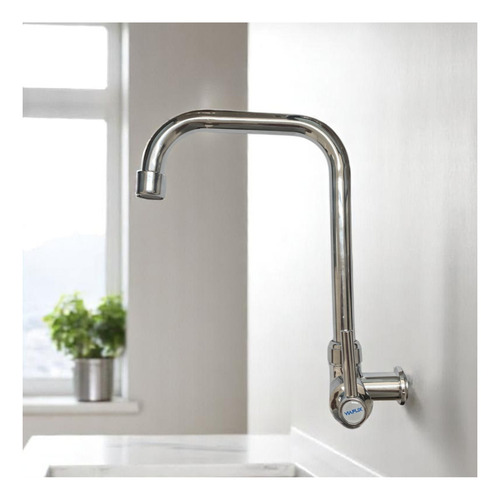 Torneira Para Cozinha De Parede Monocomando Abs Cromado 24cm Linha Econômica Com Arejador Água Fria Fácil Instalação Rosca 1/2 Alavanca Compacta Moderna E Resistente Fc-85 Via Flix