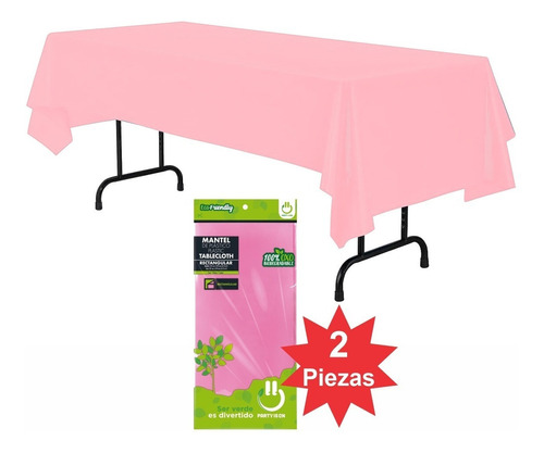 2 Piezas Mantel Rectangular Desechable Party Is On Color Rosa Bebé