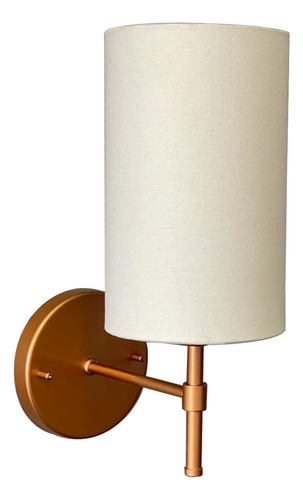 Kit 2 Arandelas Cobre Lateral De Cama / Quarto / Hall De Entrada Em Aluminio Com Cupula Bege Tecido Algodao Soquete E27 Tensao Bivolt 110v/220v