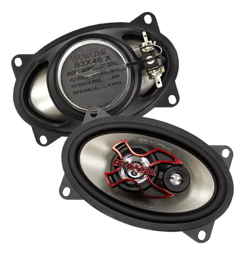 Kit 4 Alto Falantes Bravox 180w Triaxial B3x60x + B3x46x Som Cor Preto
