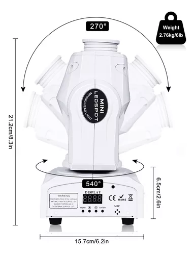 Luces de cabeza móvil de 60 W, luces LED móviles blancas para DJ, luz de  escenario RGBW con control remoto, 8 GOBO 8 patrones de foco por DMX 512