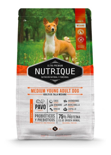 Alimento Nutrique Medium Young Adult Dog para perro adulto de raza mediana sabor pavo y cerdo en bolsa de 12 kg