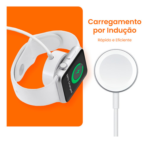 Cabo Magnetico Carregador P/ Relógio Apple Watch Series 2 3 4 5 6 Indução Smartwatch Cor Branco Boyu Cell