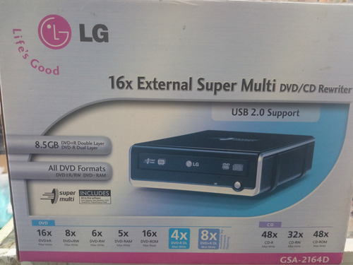 Grabador Externo D Discos Lg 16x Con Eliminador Y Cable Usb Negro (Usado)