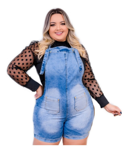 macacao jeans plus size mercado livre