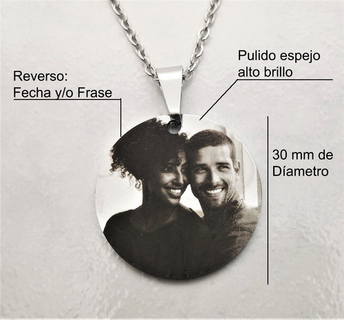 Imagen 2 de 5 de Collar Dije Foto Texto Acero Inoxidable Grabado Láser 1027