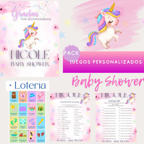Juegos Imprimibles Personalizados Baby  Shower  Unicornio