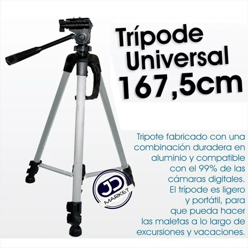 Imagen 2 de 10 de Trípode Cámara Profesional 3560 167cm, Estuche, Clip Celular