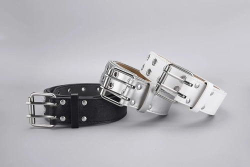 Cinturón Unisex De Piel Con Doble Hebilla Estilo Punk