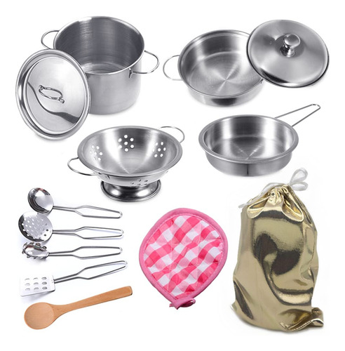 Set De Ollas Y Sartenes Infantiles Acero Inoxidable, Juguete