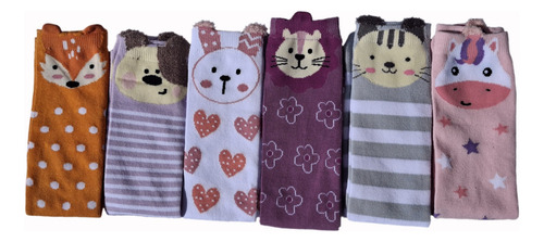 Calcetas De Algodón Para Niña De Animales Hasta La Rodilla Multicolor Variado Único