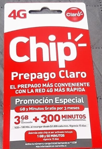 Chip Claro Prepago Carga Inicial 1gb + 50 Min 4g Pack 3 Chip