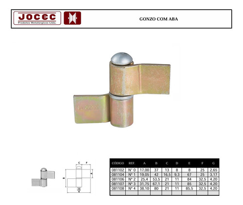 Kit 6 Dobradiça Gonzo Com Aba No 03 - Jocec