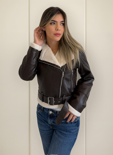 Campera Gamulan Mujer Eco Cuero Con Cinto Importadas
