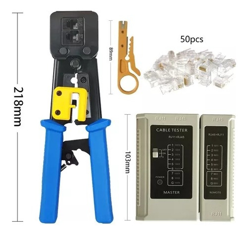 Kit Crimpeadora Ez Rj45 + 50 Conector Cat6 Prensa Anticorte