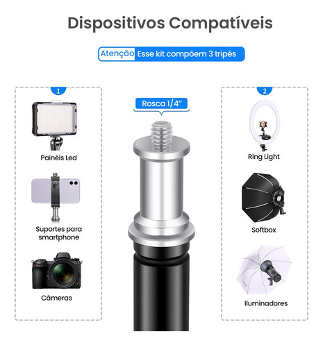 Kit 3 Tripés Iluminação Ys240 Greika + Bolsa De Transporte 0