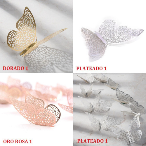 12 Mariposas Decorativas 3d Metalizadas Adhesivas