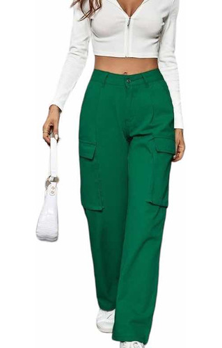 Pantalón Para Dama Tipo Cargo Holgado Color Verde