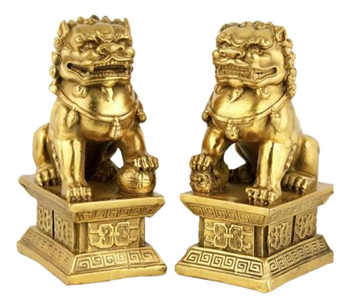 2 Figuras De Leones Guardianes De , Decoración 5cmx4cmx7cm
