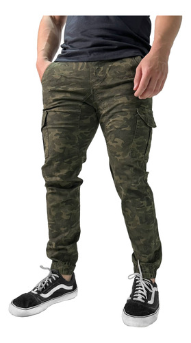 Pantalon Cargo Jogger Hombre Camuflado Gabardina Elastizada 