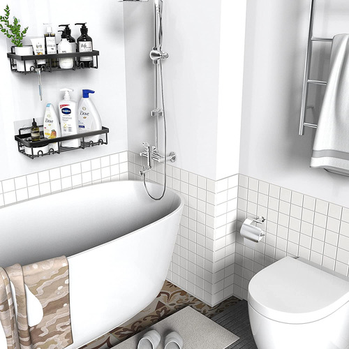 Set De 2 Estante Organizador De Baño Autoadhesivo Acero Inox