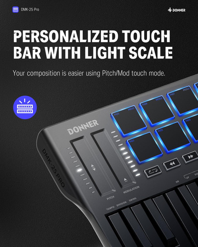 Controlador De Teclado Midi Usb-c Donner, Teclado Midi