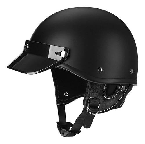 Casco De Moto Con Media Capucha, Ligero, Visera Negro Mate L