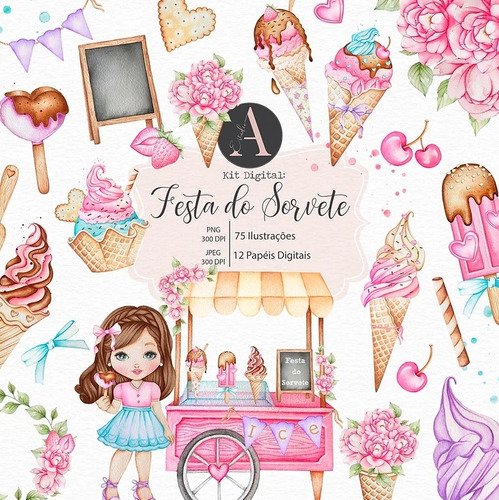 Kit Imagenes Png Cliparts Helados Heladeria Acuarela Ea06