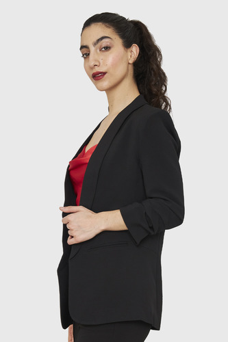 Imagen 3 de 6 de Blazer Manga 3/4 Con Pliegues Negro Nicopoly