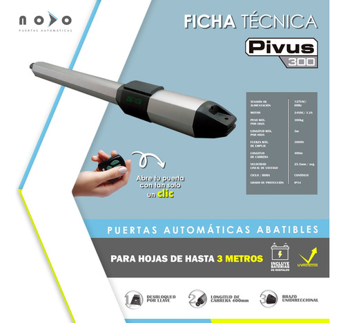 Automatizador Abatible Seg Pivus 300 Con Pila De Respaldo