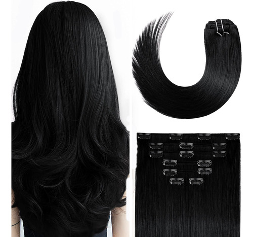 Extensiones De Cabello Con Clip De 18 Pulgadas, Color Negro