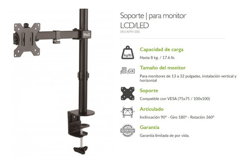 Imagen 2 de 10 de Soporte Para Escritorio Un Monitor 13 A 32 Gira Rota Inclina
