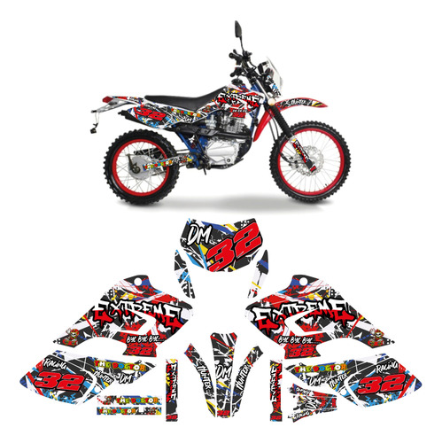 Kit De Graficos Stickers Para Dm 125 Extreme 32 Rjo