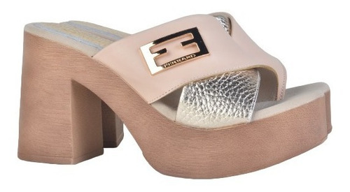 Imagen 3 de 7 de Zuecos Sandalias Taco Alto De Cuero De Mujer Linx - Ferraro