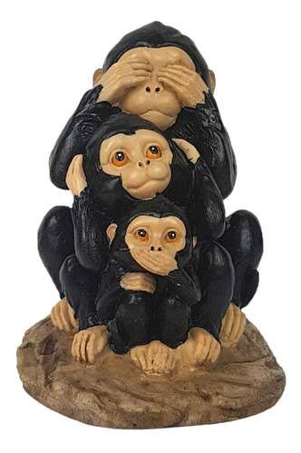 Trio Macacos Sábios Cego Surdo Mudo Vertical Estatueta