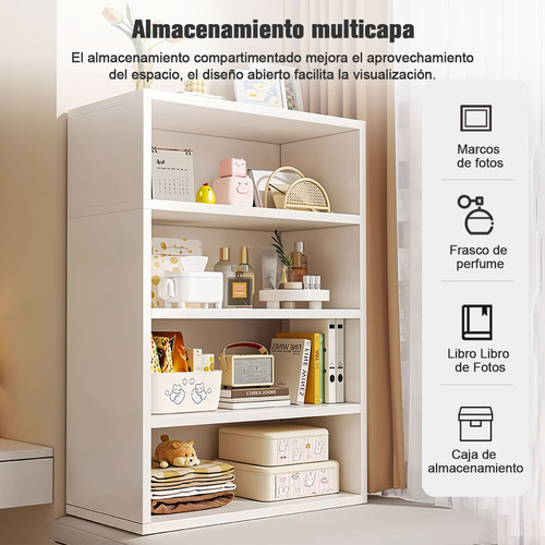 Estante Librero Madera Modernos 4 Capas Para Almacenamiento Blanco
