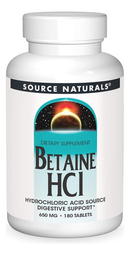 Source Naturals Betaína 650 Mg, 180 Tabletas Sabor Sin Sabor