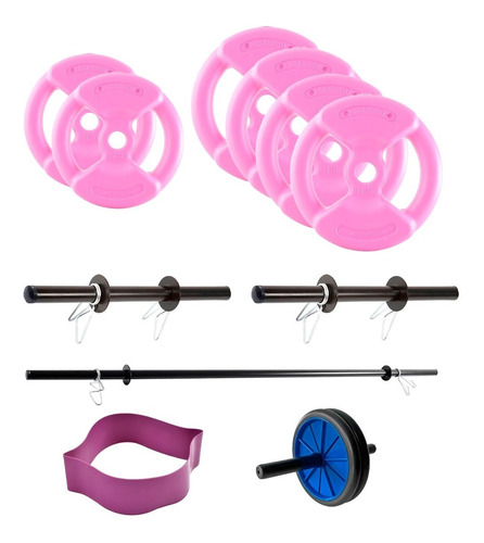 Kit Barra + 2 Mancuernas + 25 Kg En Discos Pvc Sport Maniac