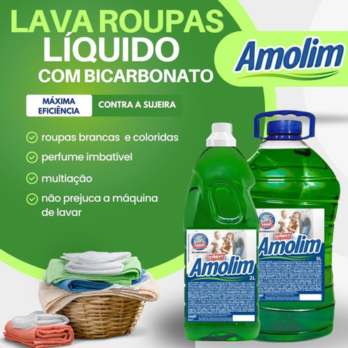 Sabão Líquido Lava Roupas Amolim Lavagem Leve Pesada 2 Litro