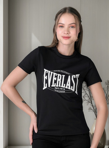 Negro - Gra - Playera Mujer Deportivo Camiseta Negro Everlas