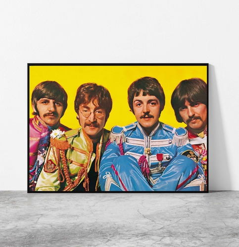 Cuadro 33x48cm Los Beatles Jovenes Foto Marco Negro Fan Arte