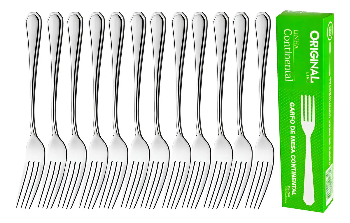 Jogo Garfo De Mesa Aço Inox Kit 12 Talher Churrasco Casa Restaurante Buffet Premium Continental