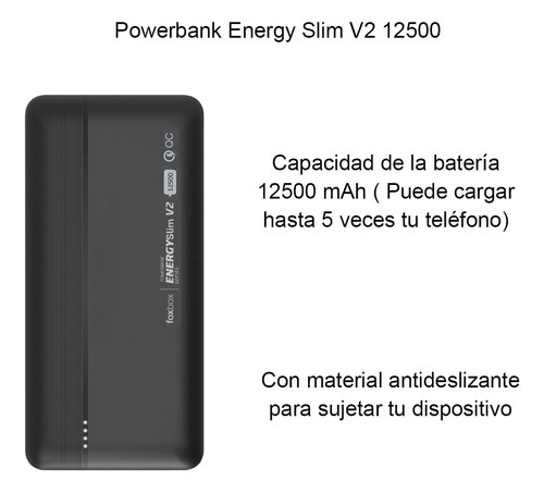Power Bank Foxbox Energy Slim Quick Charge V2 12500 Negro
