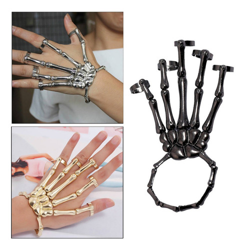 A Pulseira Mano Esqueleto Goth Punk Dedos Ajustáveis Em